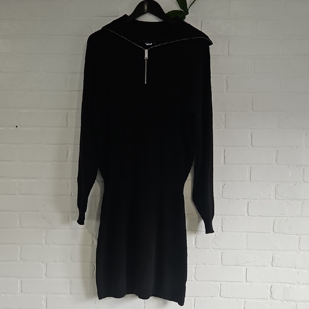 XL BB Dakota Black Long Sleeve Sweater Dress with Zip Collar